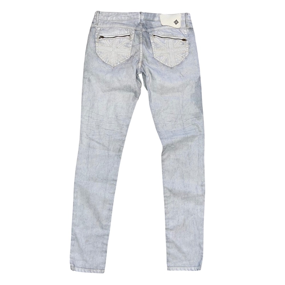 Monarchy Mens Slim Fit Grey Acid Wash Studded Union Jack Zipper Pocket Jeans 30